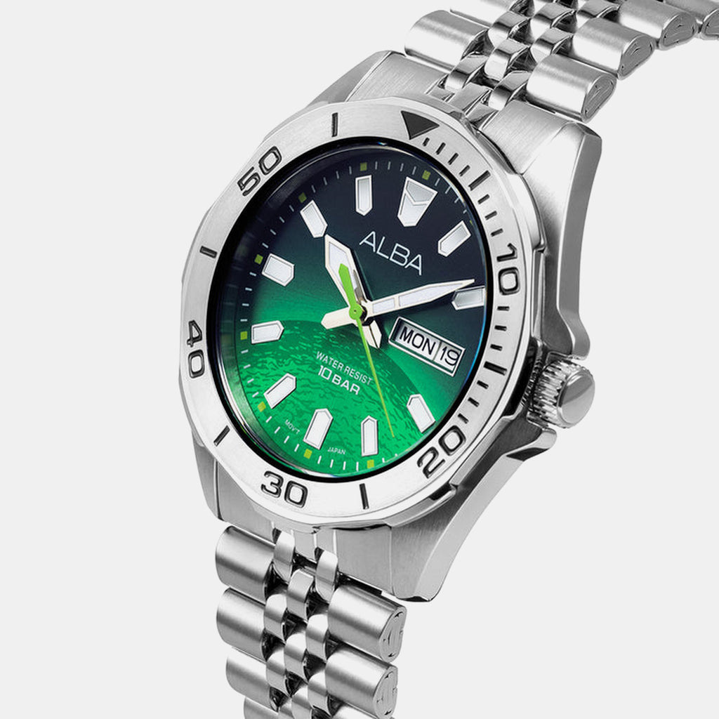 Men Quartz Green Dial Analog Stainless Steel Watch AV3579X1