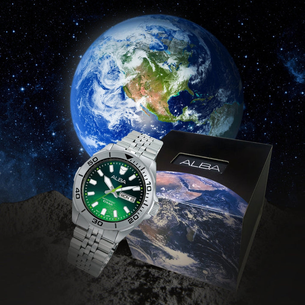 Men Quartz Green Dial Analog Stainless Steel Watch AV3579X1