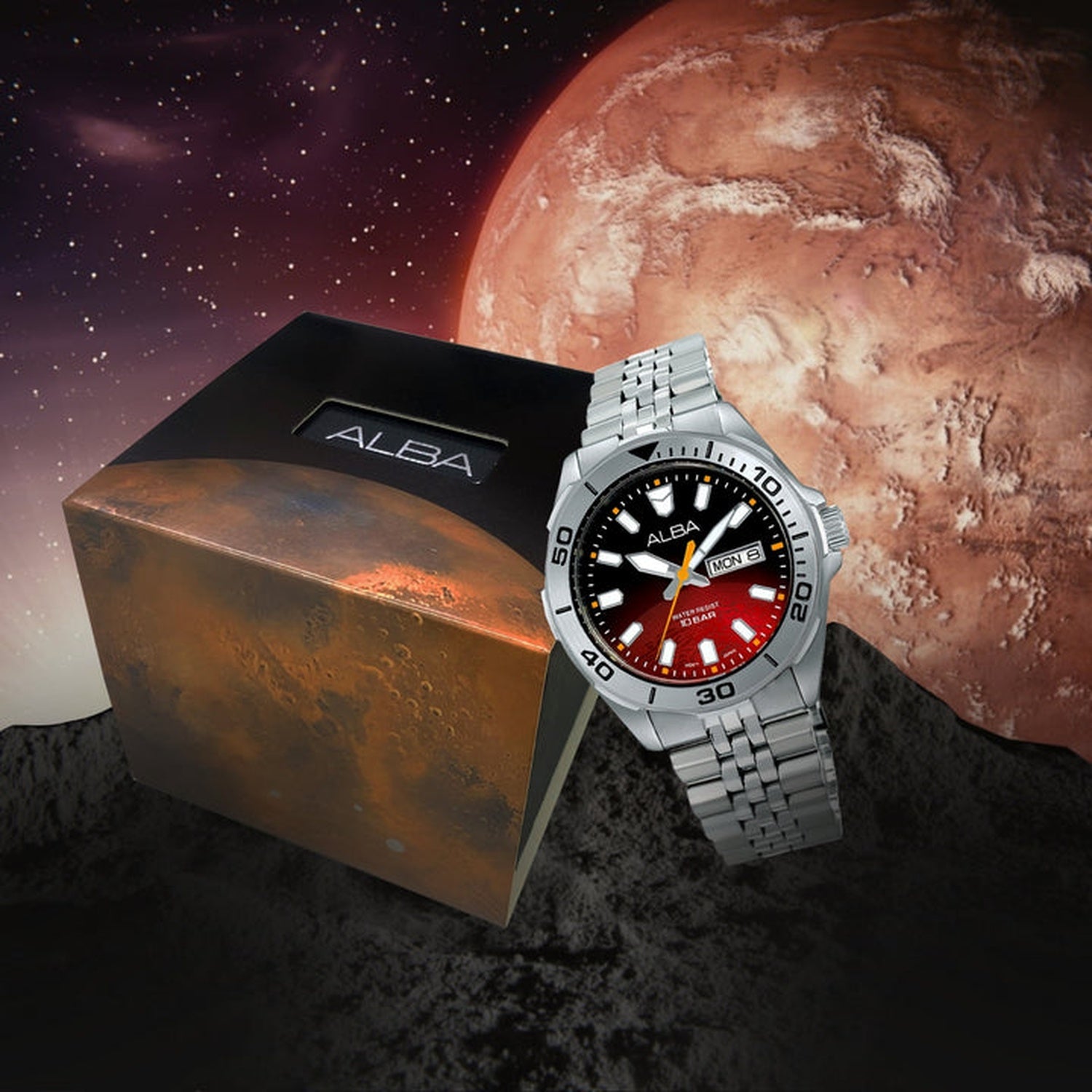 Men Quartz Red Gradient Dial Analog Stainless Steel Watch AV3581X1