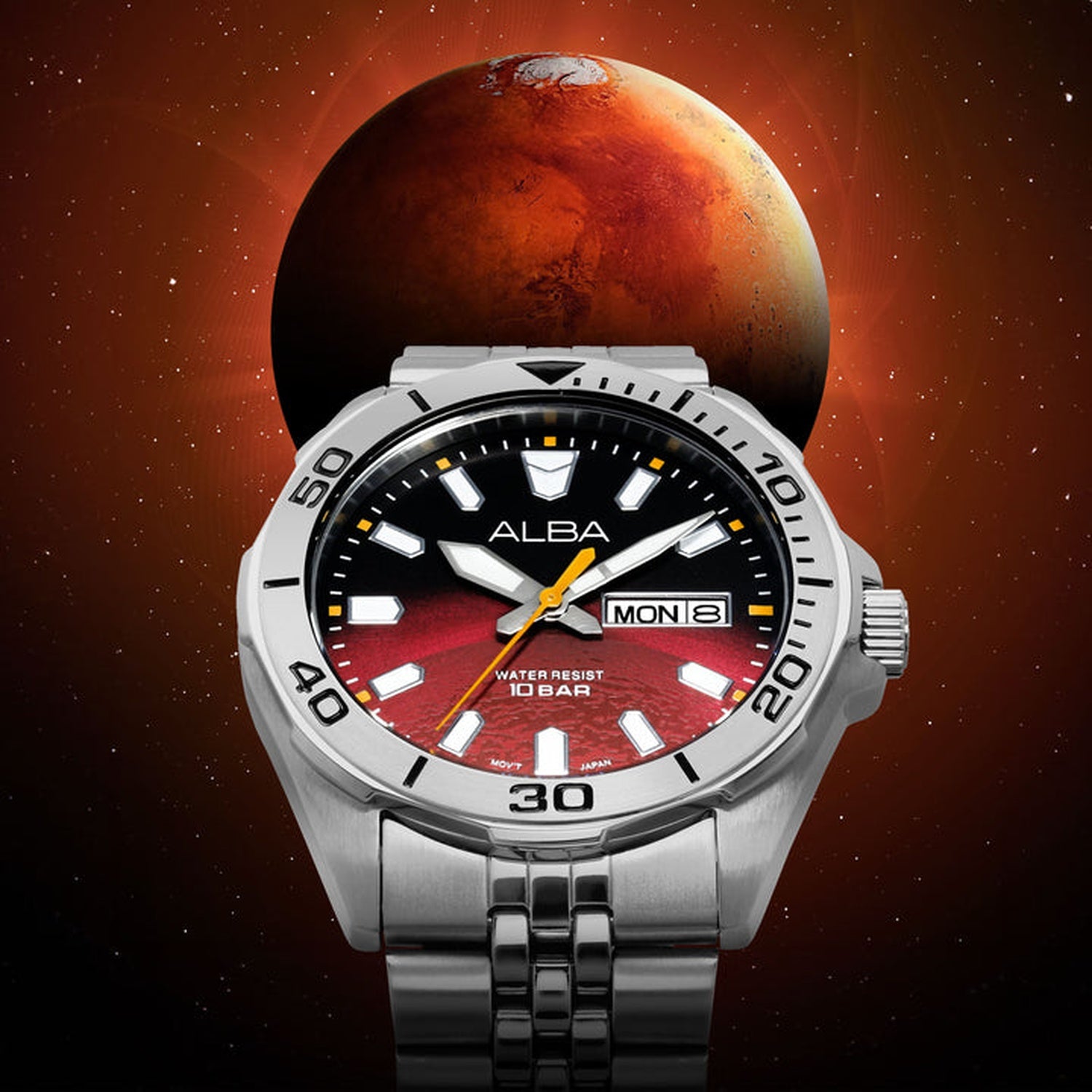 Men Quartz Red Gradient Dial Analog Stainless Steel Watch AV3581X1