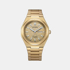 Zenshin Men Quartz Eco-Drive Gold Dial Analog Titanium Watch AW0132-55P