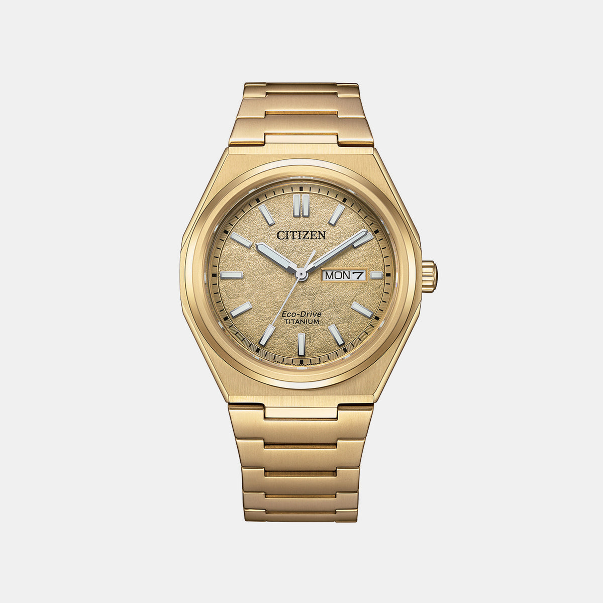 Zenshin Men Quartz Eco-Drive Gold Dial Analog Titanium Watch AW0132-55P
