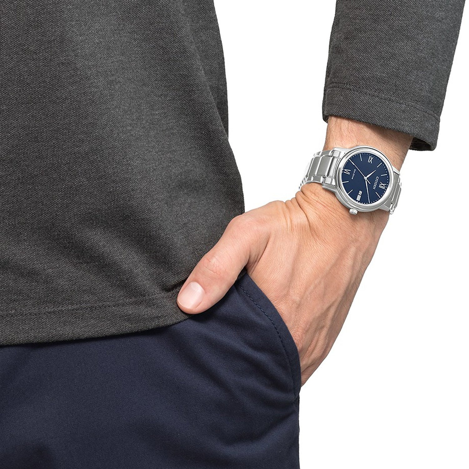 Men Eco-Drive Blue Dial Analog Stainless Steel Watch AW1670-82L