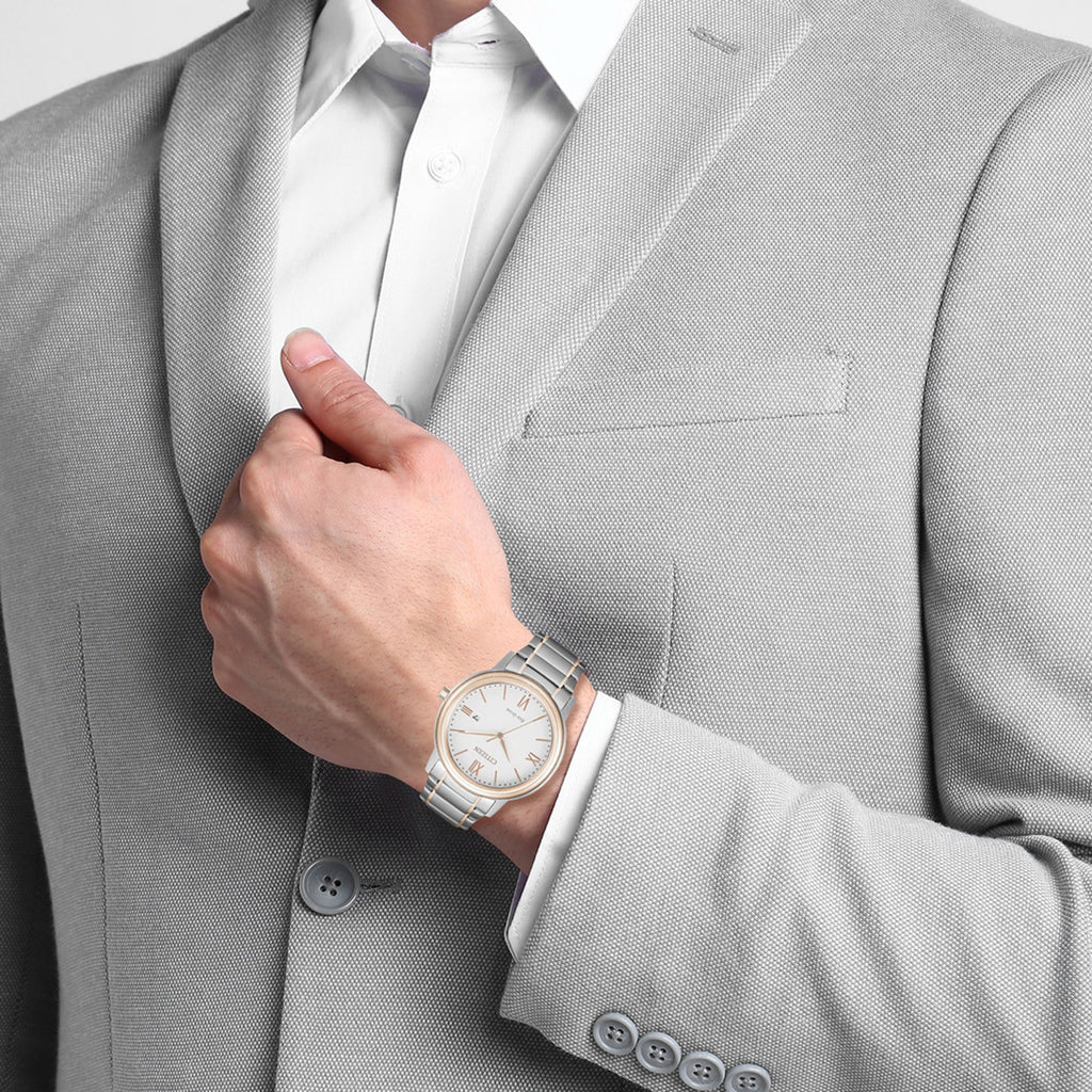 Men Quartz Eco-Drive White Dial Analog Stainless Steel Watch AW1676-86A