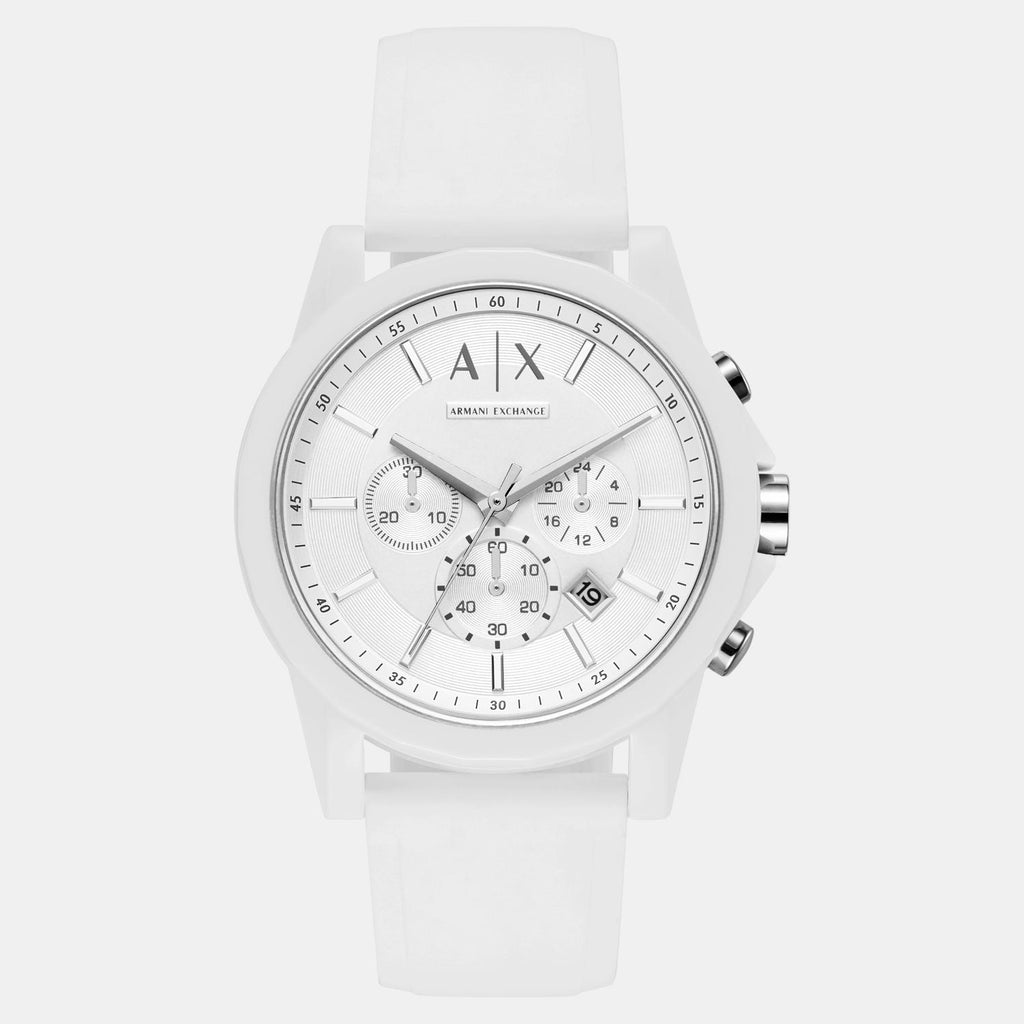 Men Quartz White Dial Chronograph Silicone Watch AX1325