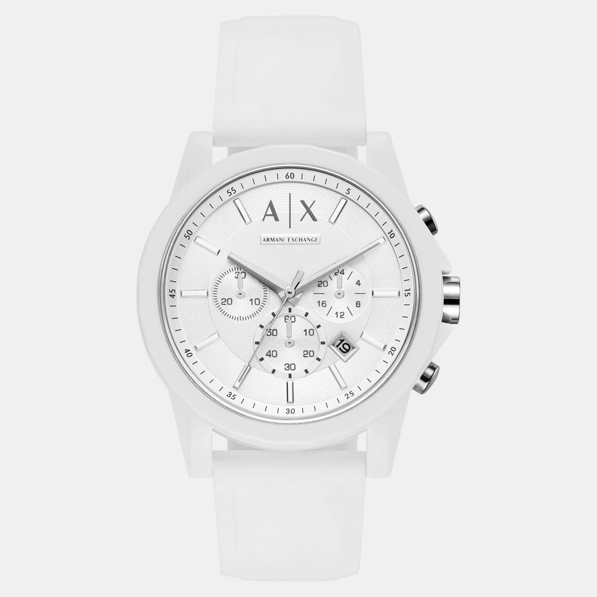 Men Quartz White Dial Chronograph Stainless Steel Watch AX1325
