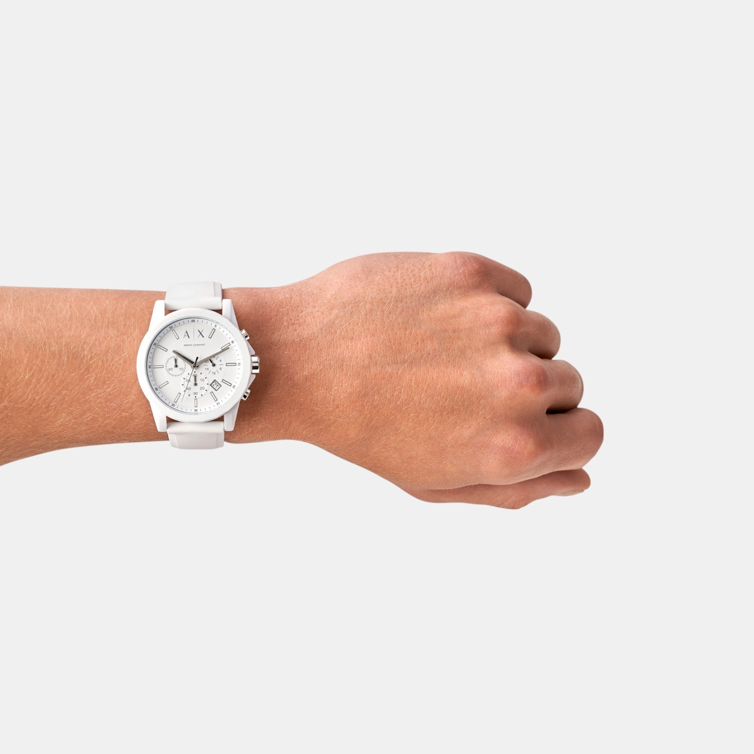 Men Quartz White Dial Chronograph Silicone Watch AX1325