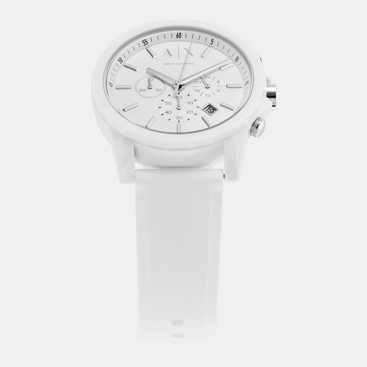 Men Quartz White Dial Chronograph Stainless Steel Watch AX1325