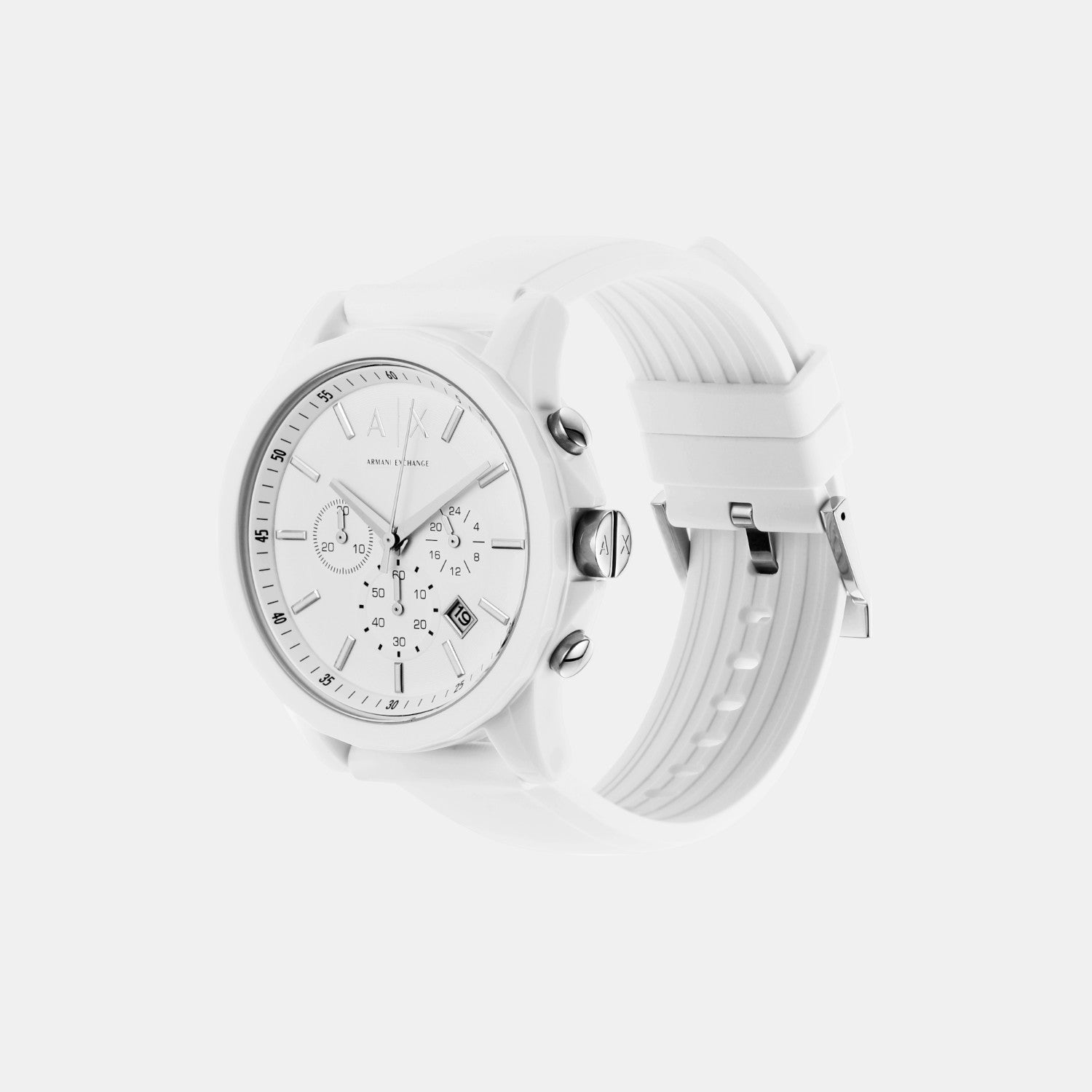 Men Quartz White Dial Chronograph Silicone Watch AX1325