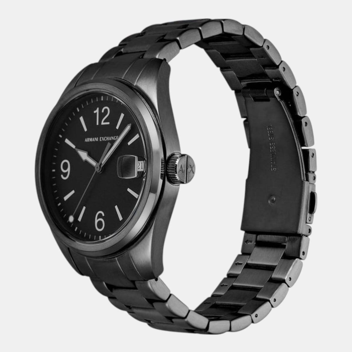 Men Quartz Black Dial Analog Stainless Steel Watch AX1422