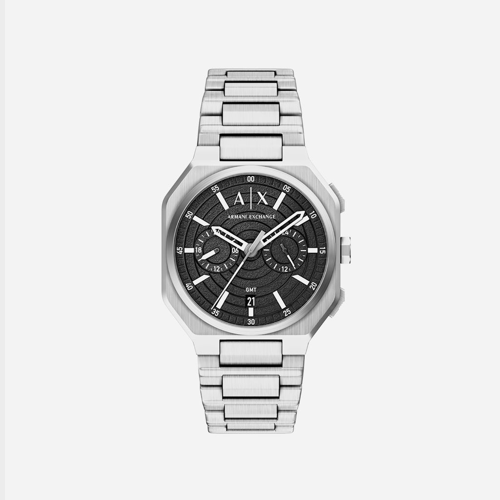 Men Quartz Black Dial Chronograph Stainless Steel Watch AX1475