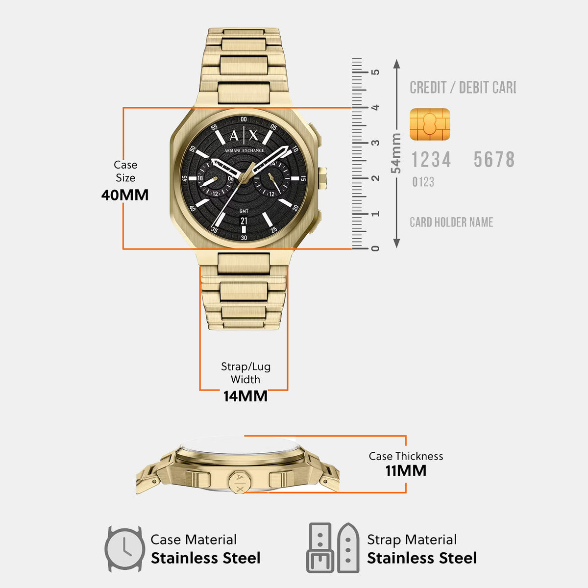 Men Quartz Black Dial Chronograph Stainless Steel Watch AX1476