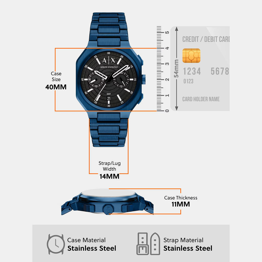 Men Quartz Black Dial Chronograph Stainless Steel Watch AX1477