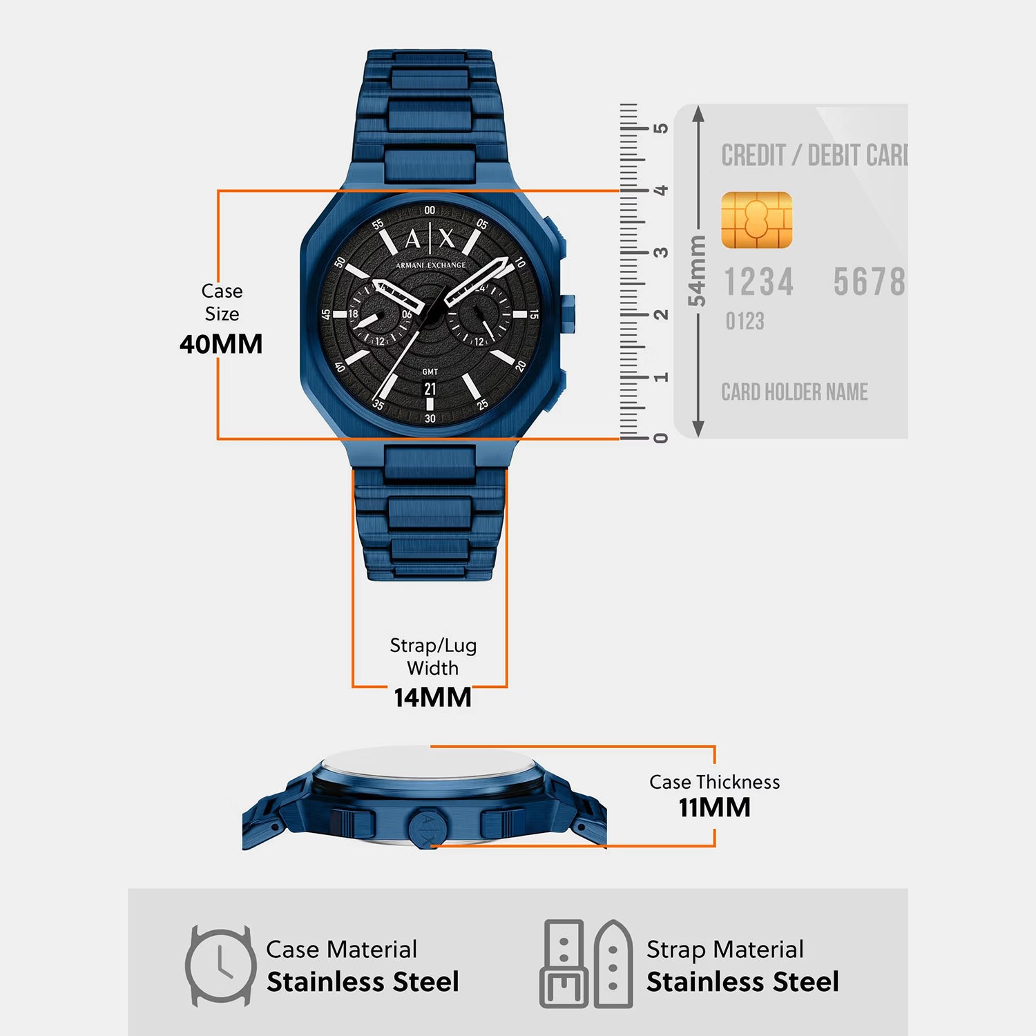 Men Quartz Black Dial Chronograph Stainless Steel Watch AX1477