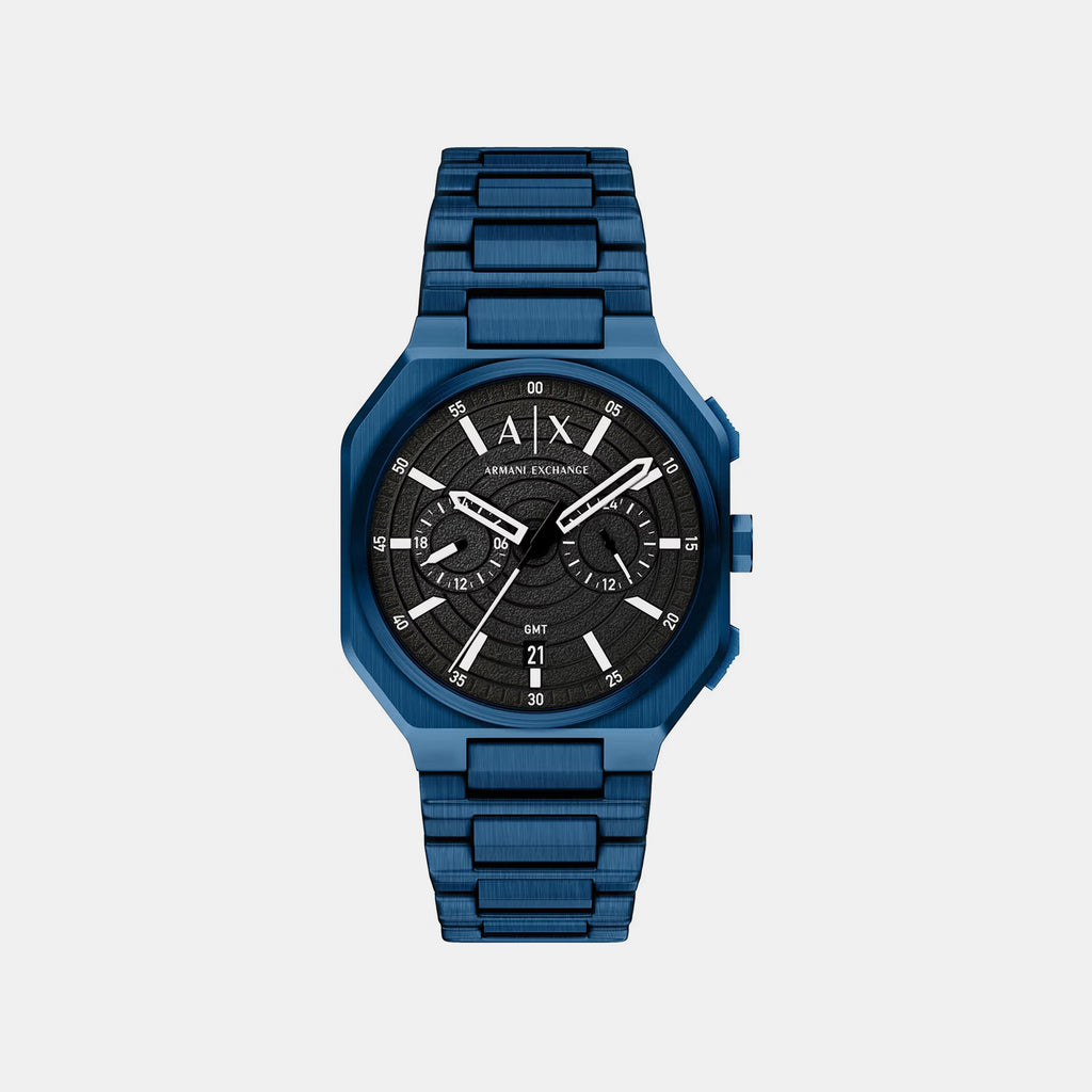 Men Quartz Black Dial Chronograph Stainless Steel Watch AX1477