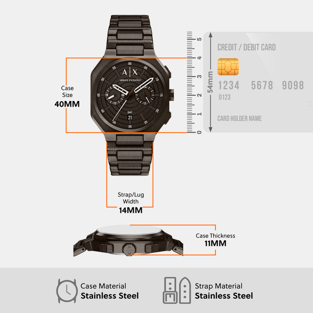Men Quartz Black Dial Chronograph Stainless Steel Watch AX1479