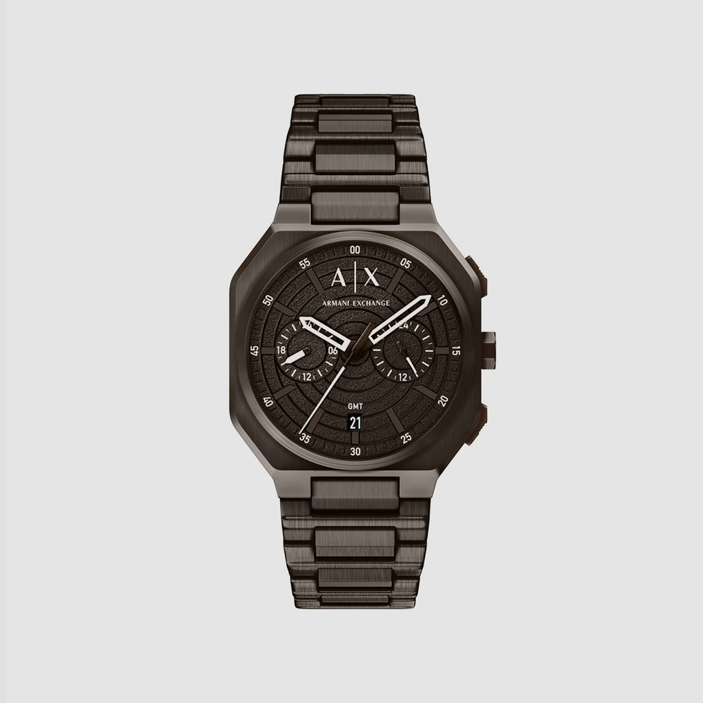 Men Quartz Black Dial Chronograph Stainless Steel Watch AX1479