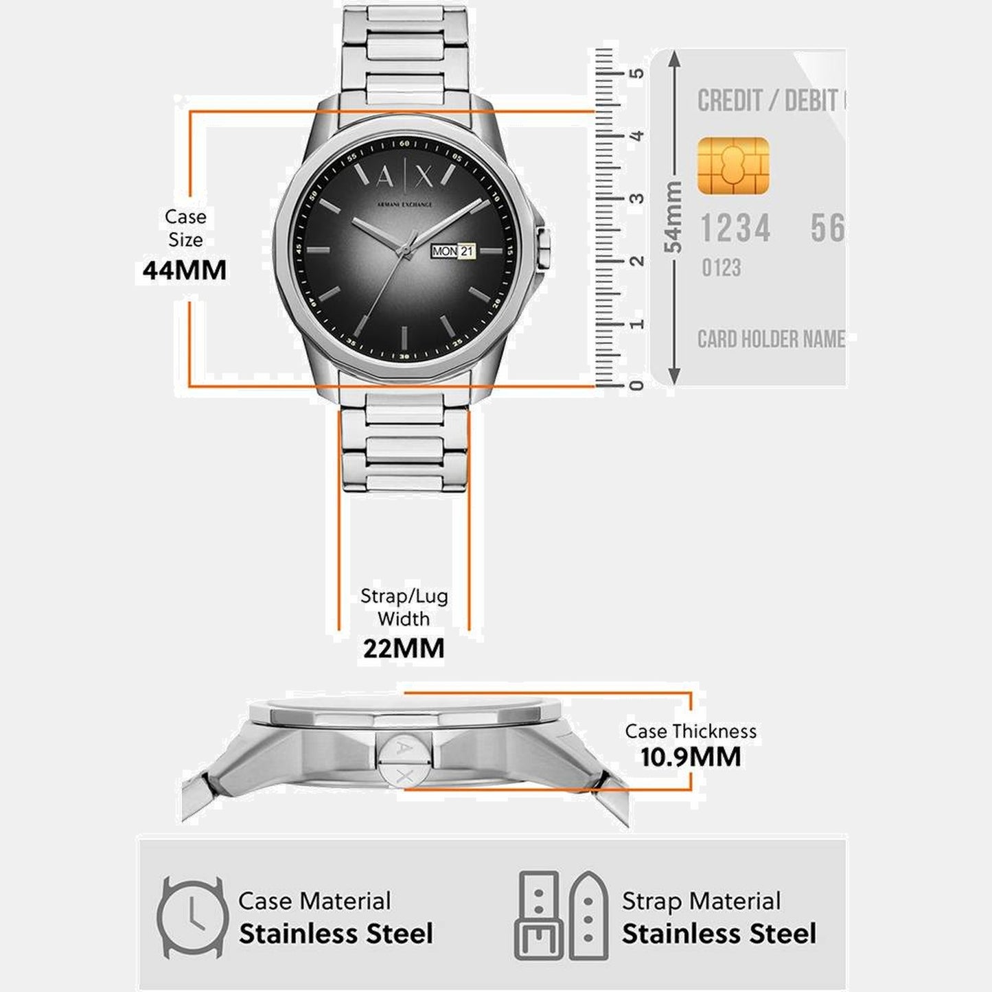 Banks Men Quartz Grey Dial Analog Stainless Steel Watch AX1764