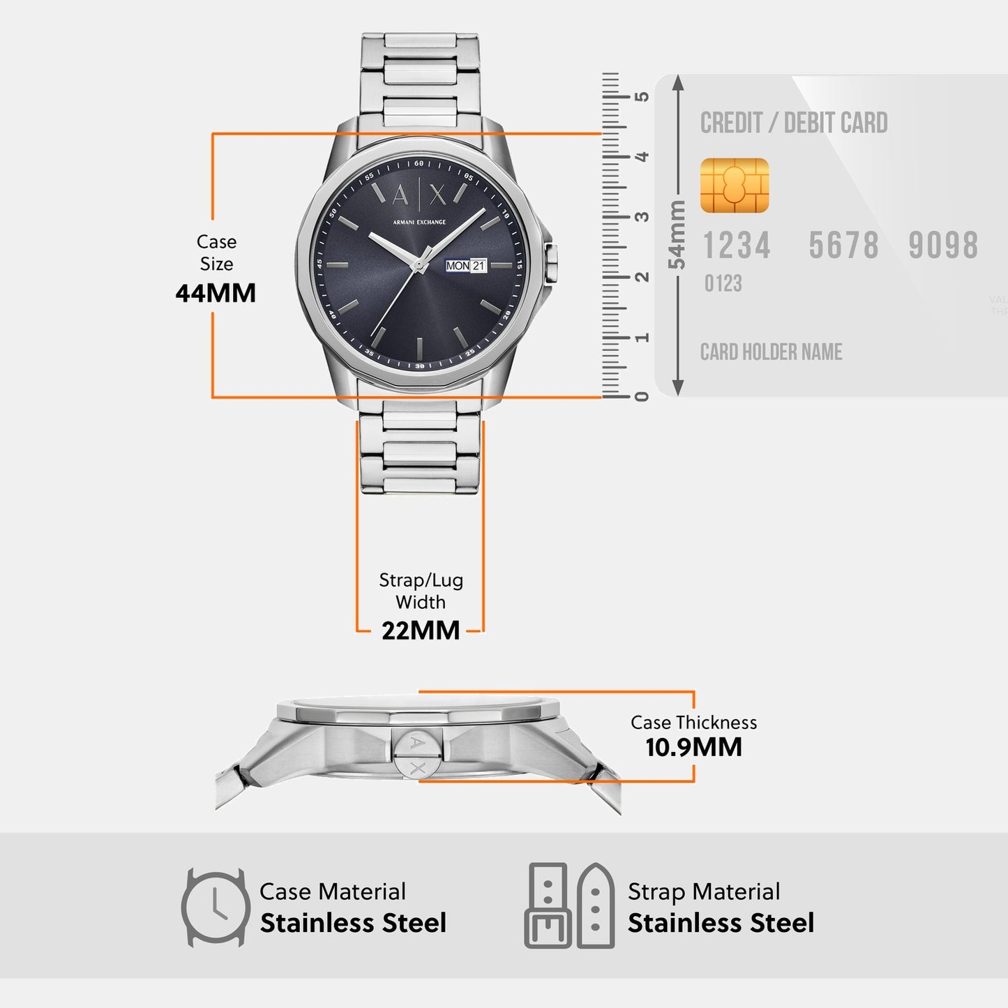 Men Quartz Blue Dial Analog Stainless Steel Watch AX1767