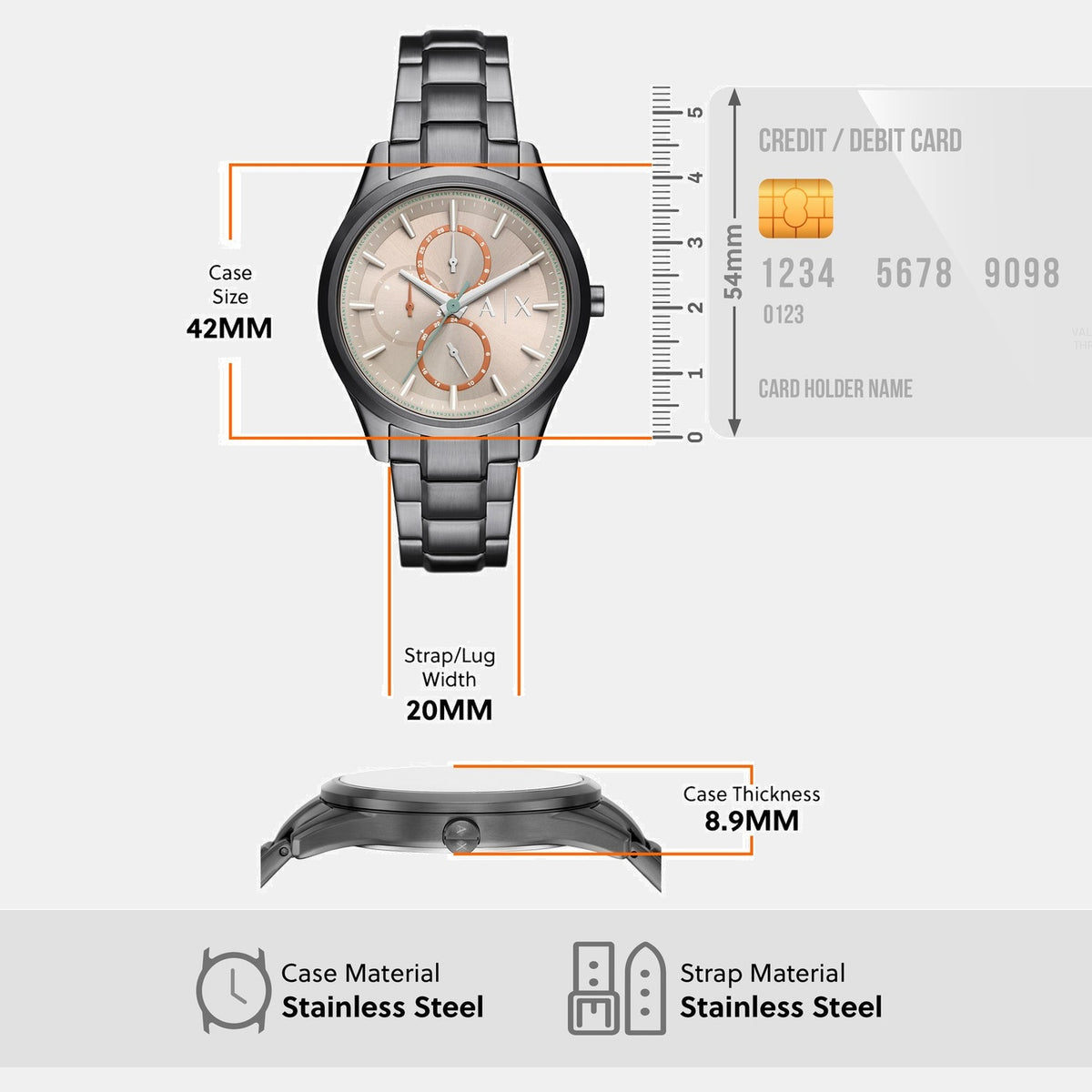 Dante Men Quartz Brown Dial Chronograph Stainless Steel Watch AX1880