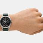 Na Men Quartz Black Dial Chronograph Leather Watch AX1883