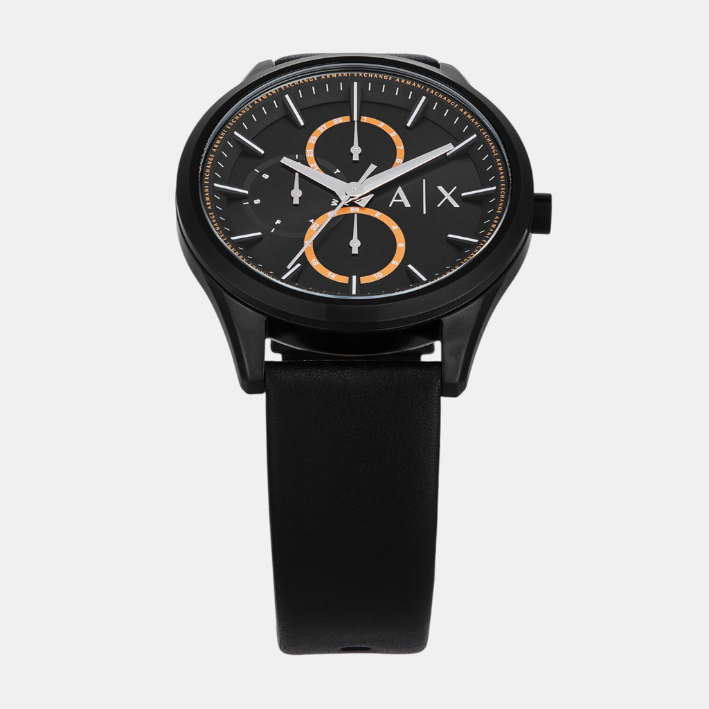 Men Quartz Black Dial Multi-Function Leather Watch AX1886