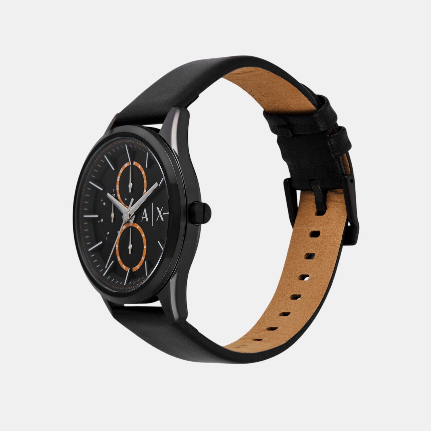 Men Quartz Black Dial Multi-Function Leather Watch AX1886