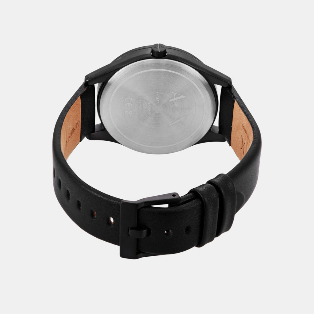 Men Quartz Black Dial Multi-Function Leather Watch AX1886