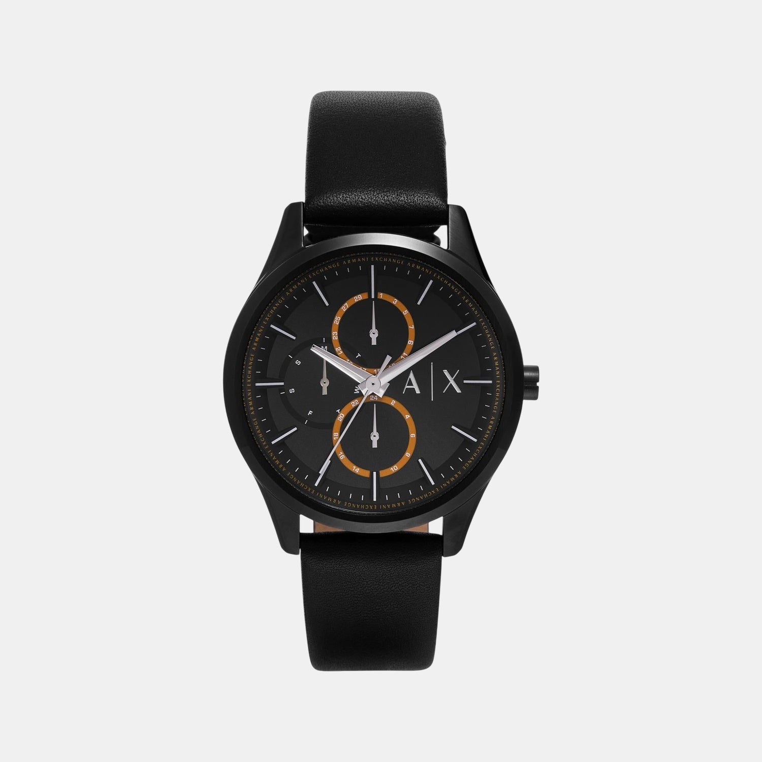 Men Quartz Black Dial Multi-Function Leather Watch AX1886