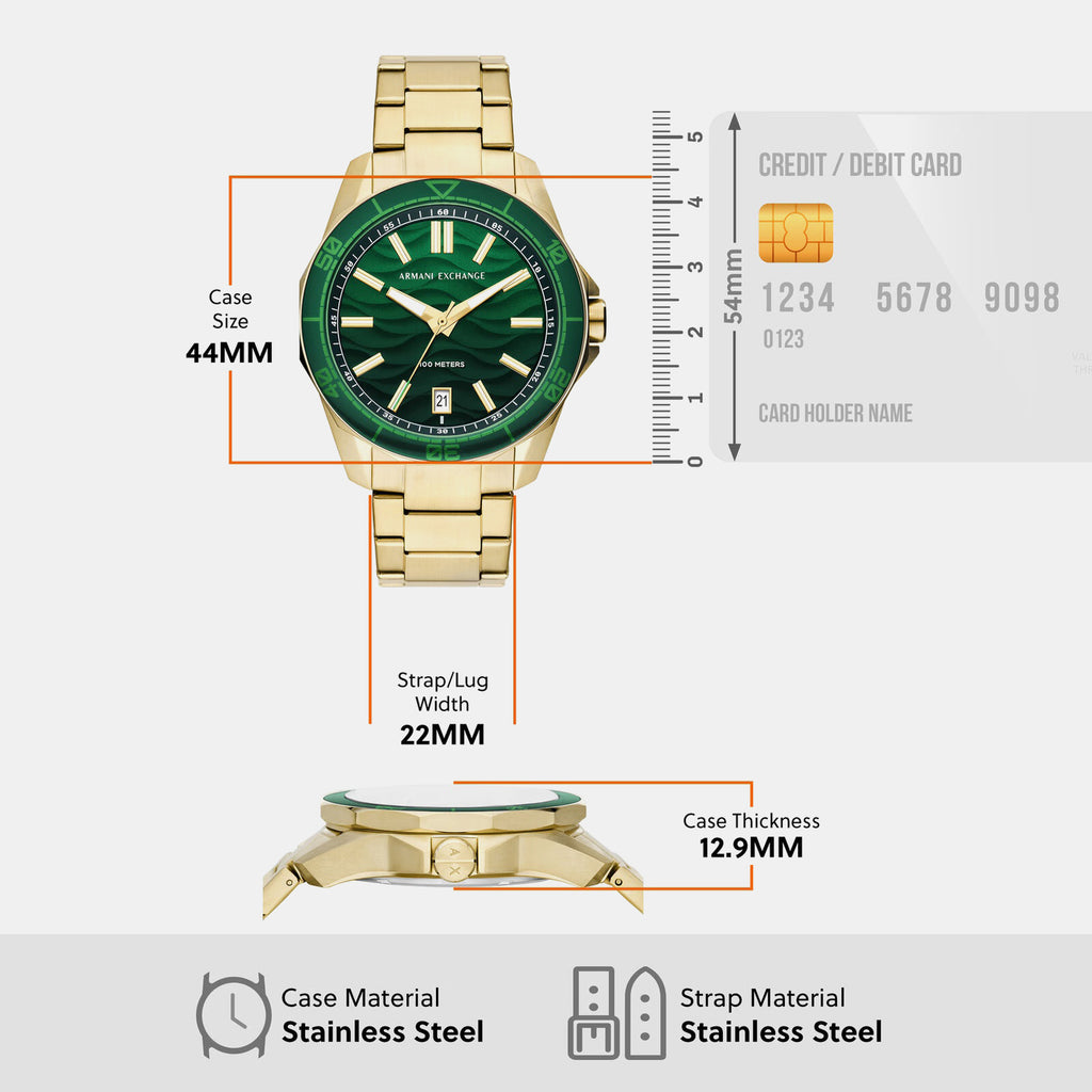 Spencer Men Quartz Green Dial Analog Stainless Steel Watch AX1951