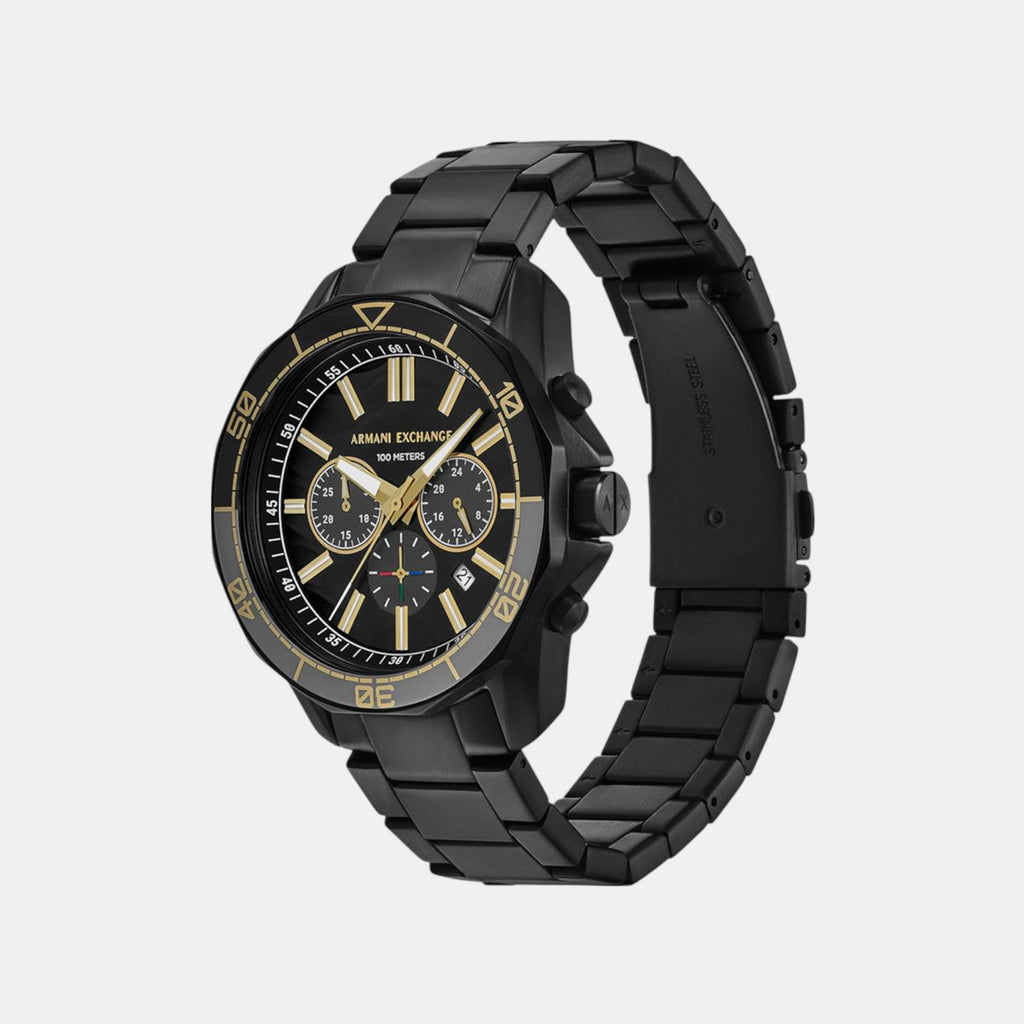 Na Men Quartz Black Dial Chronograph Stainless Steel Watch AX1963