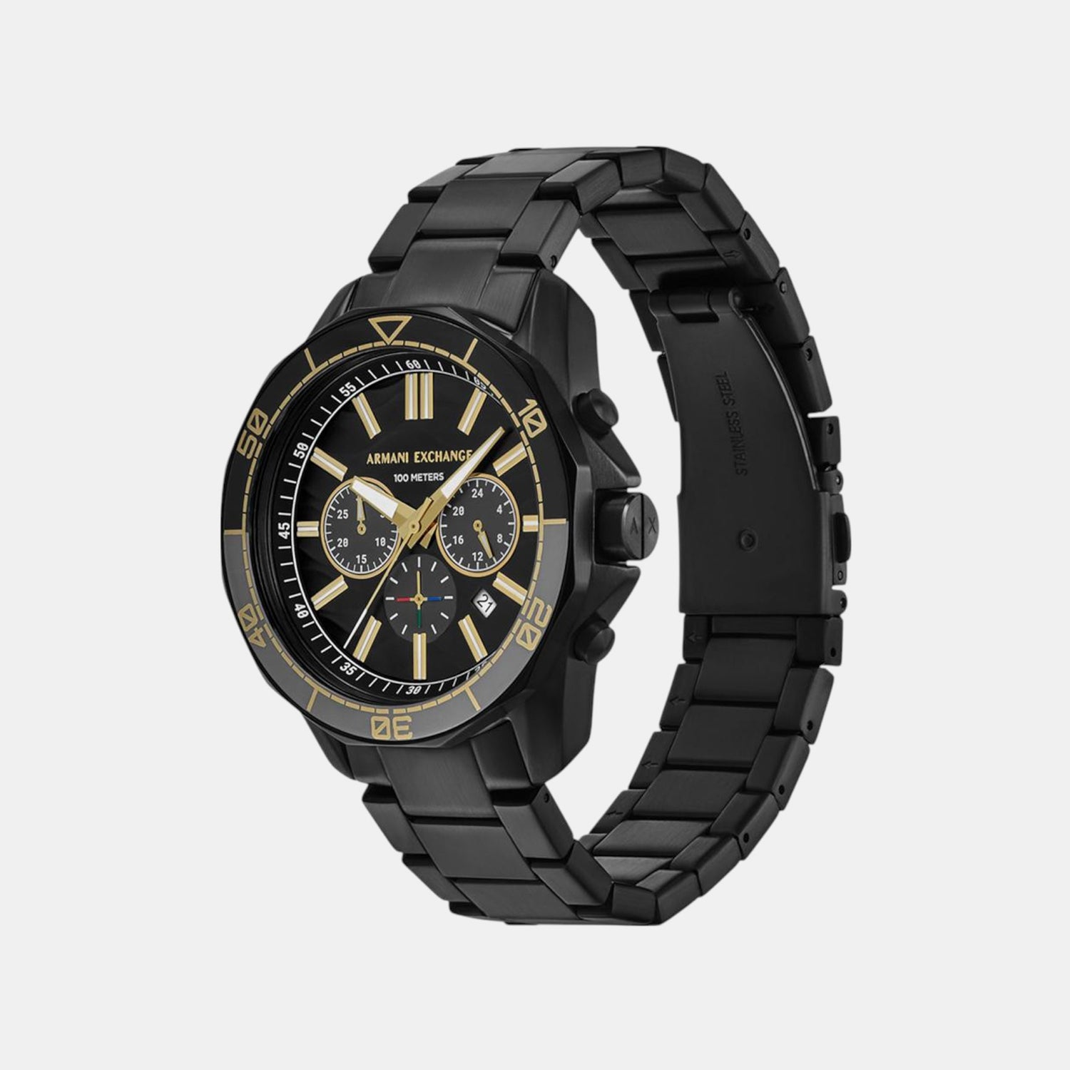 Na Men Quartz Black Dial Chronograph Stainless Steel Watch AX1963