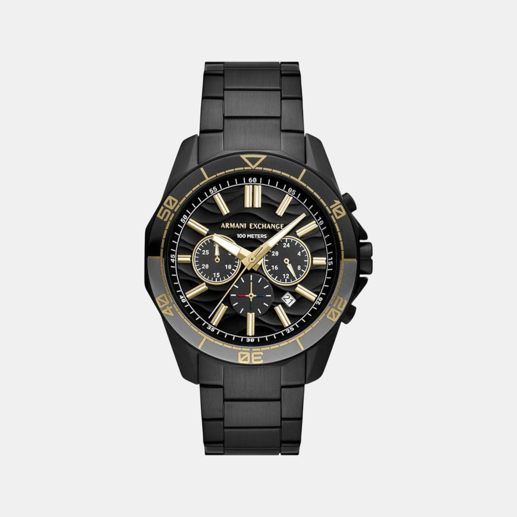 Na Men Quartz Black Dial Chronograph Stainless Steel Watch AX1963