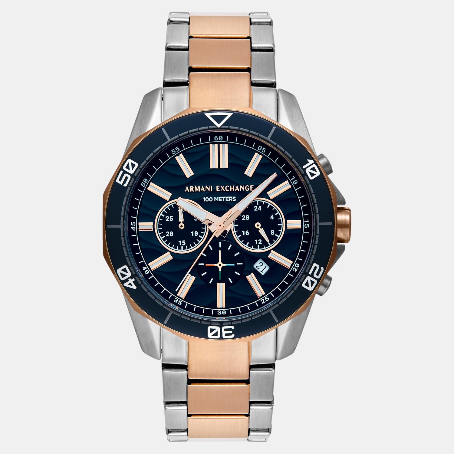 Men Quartz Blue Dial Chronograph Stainless Steel Watch AX1965