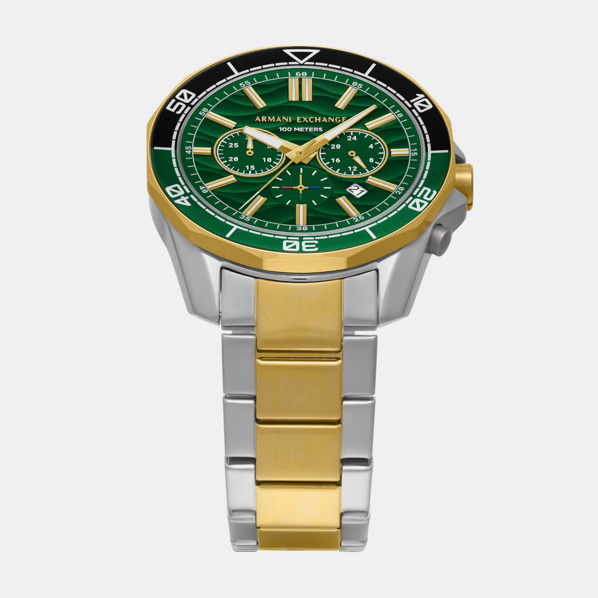 Men Quartz Green Dial Chronograph Stainless Steel Watch AX1966