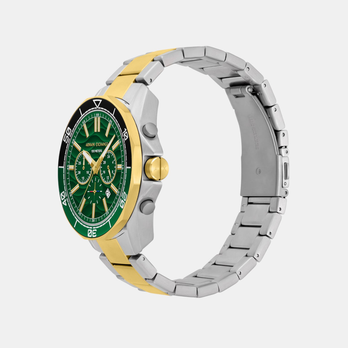 Men Quartz Green Dial Chronograph Stainless Steel Watch AX1966