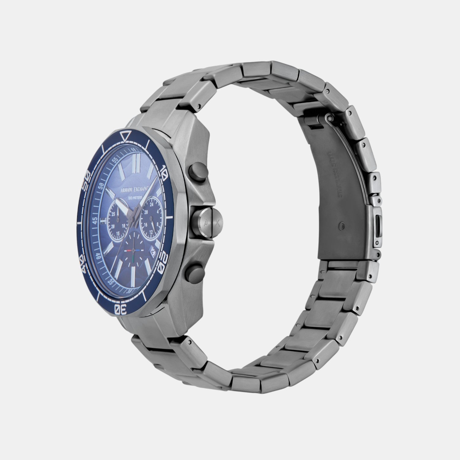 Men Quartz Blue Dial Chronograph Stainless Steel Watch AX1967