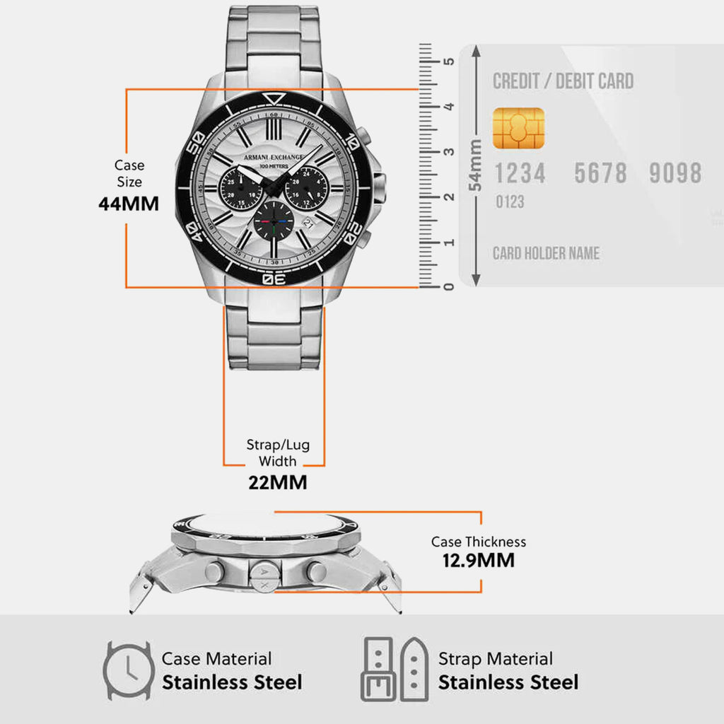Men Quartz White Dial Chronograph Stainless Steel Watch AX1969