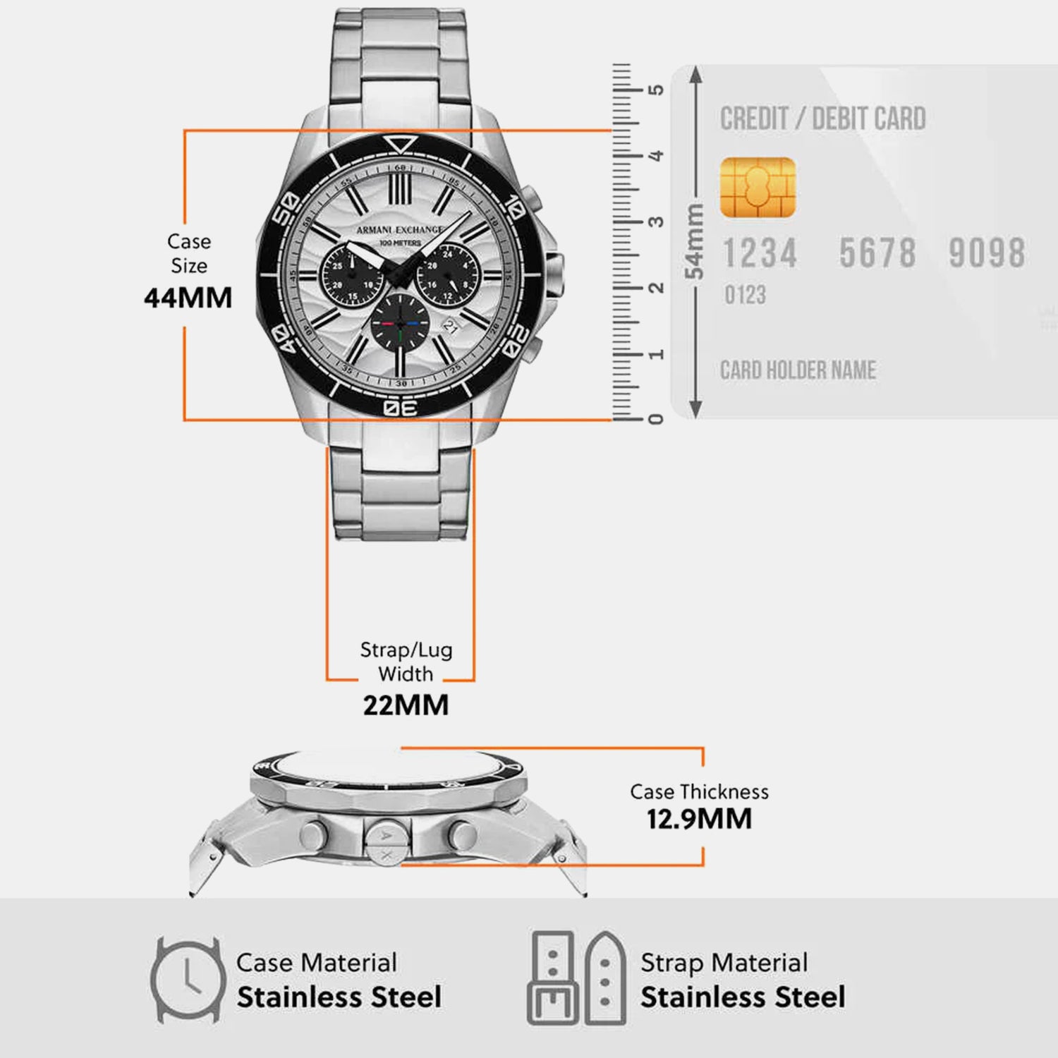 Men Quartz White Dial Chronograph Stainless Steel Watch AX1969