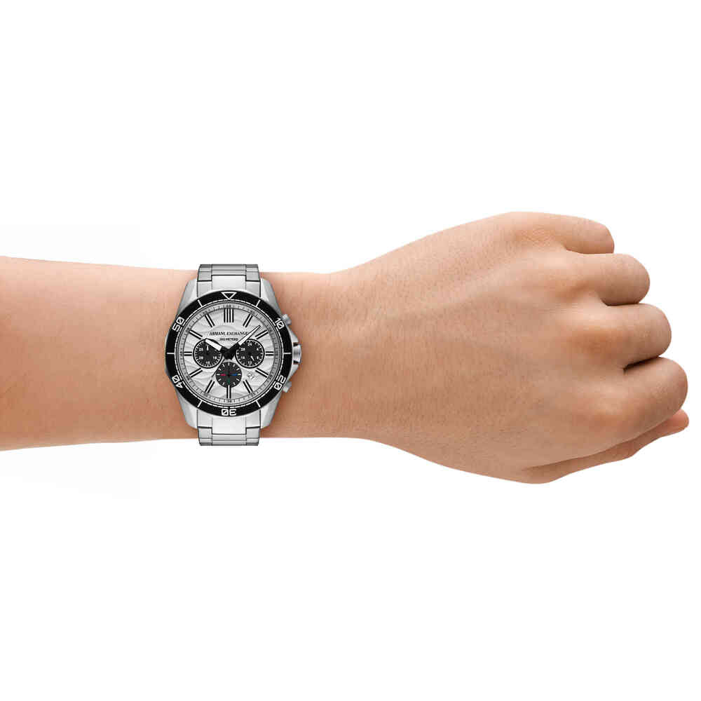 Men Quartz Silver Dial Chronograph Stainless Steel Watch AX1969