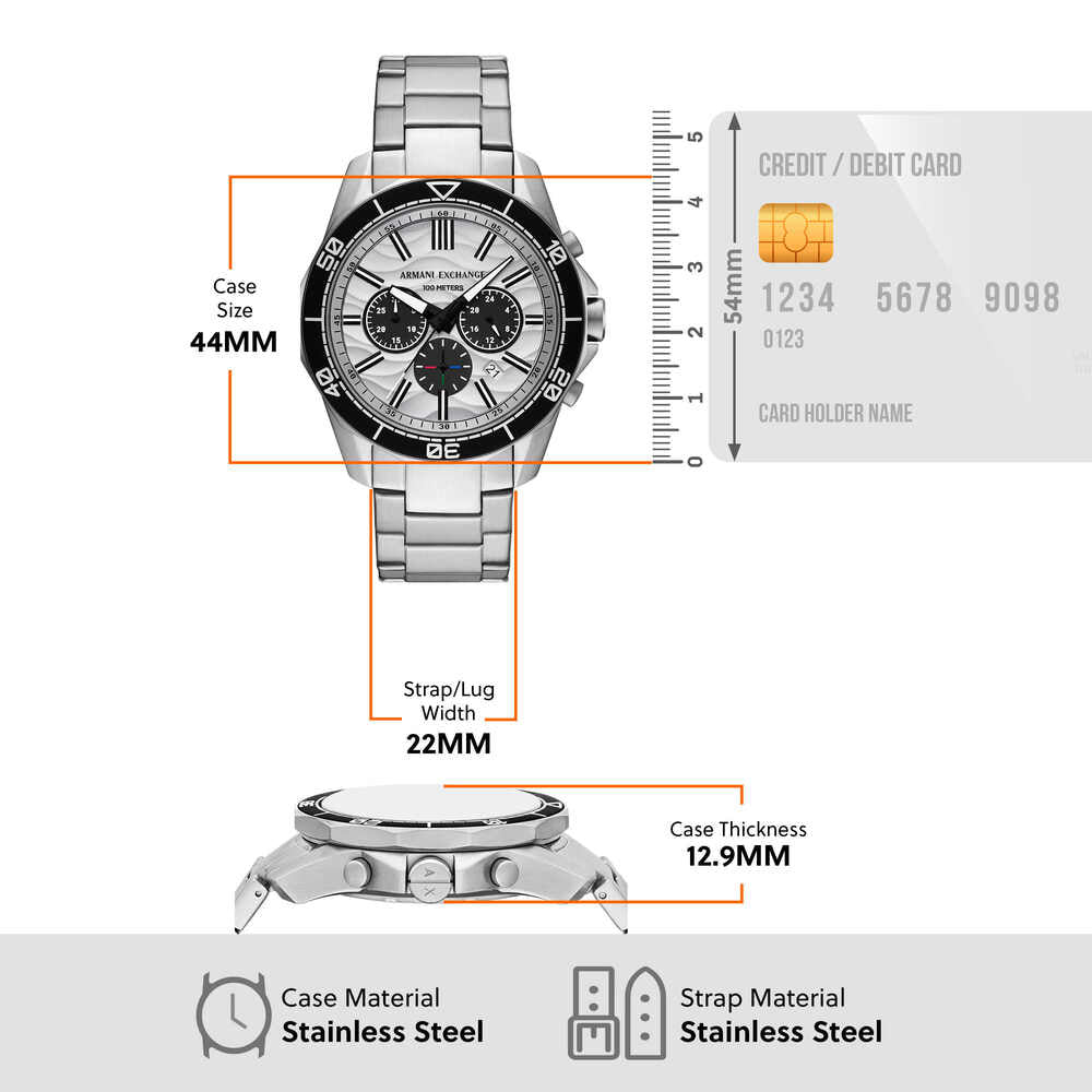 Men Quartz Silver Dial Chronograph Stainless Steel Watch AX1969