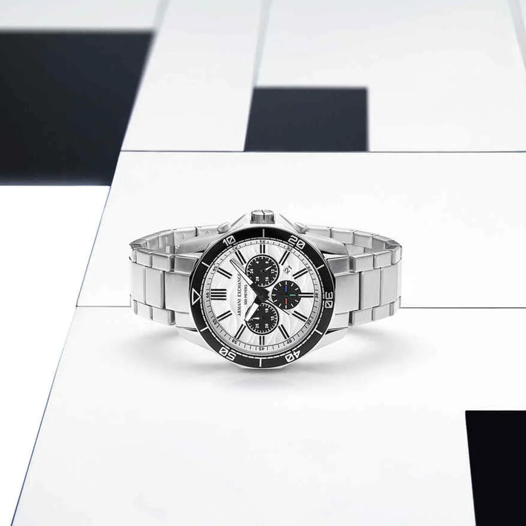 Men Quartz White Dial Chronograph Stainless Steel Watch AX1969