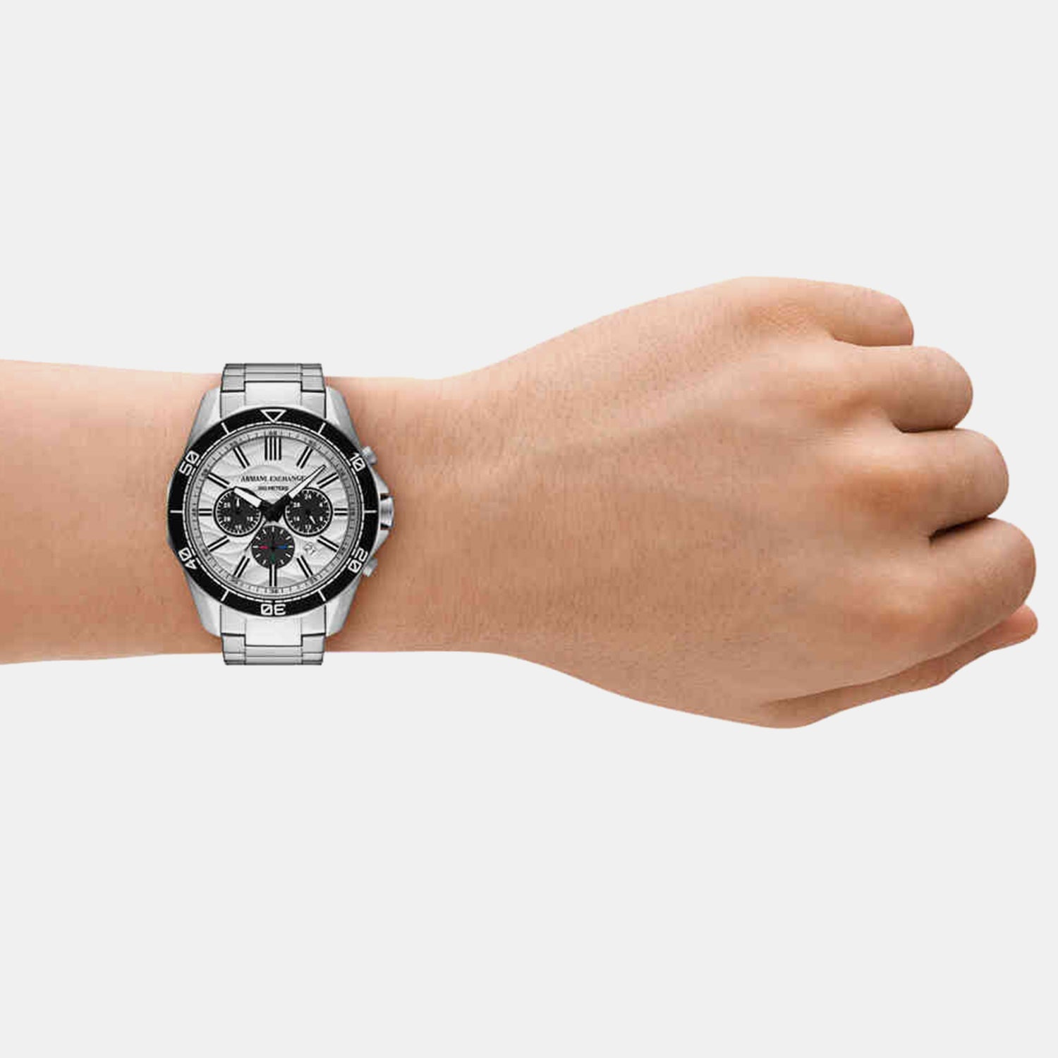 Men Quartz White Dial Chronograph Stainless Steel Watch AX1969