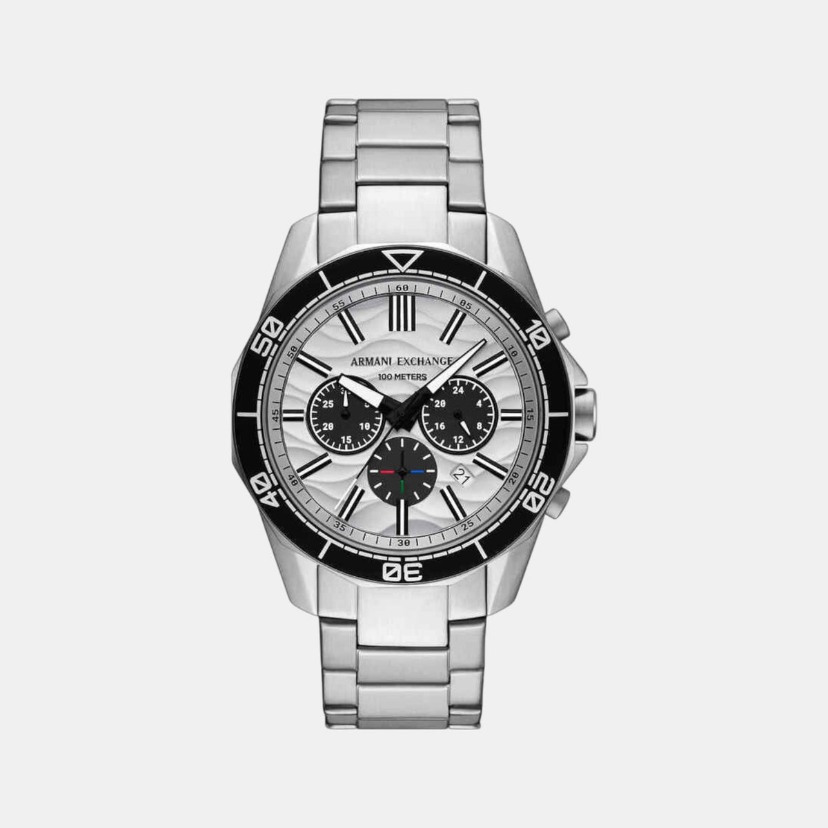 Men Quartz Silver Dial Chronograph Stainless Steel Watch AX1969