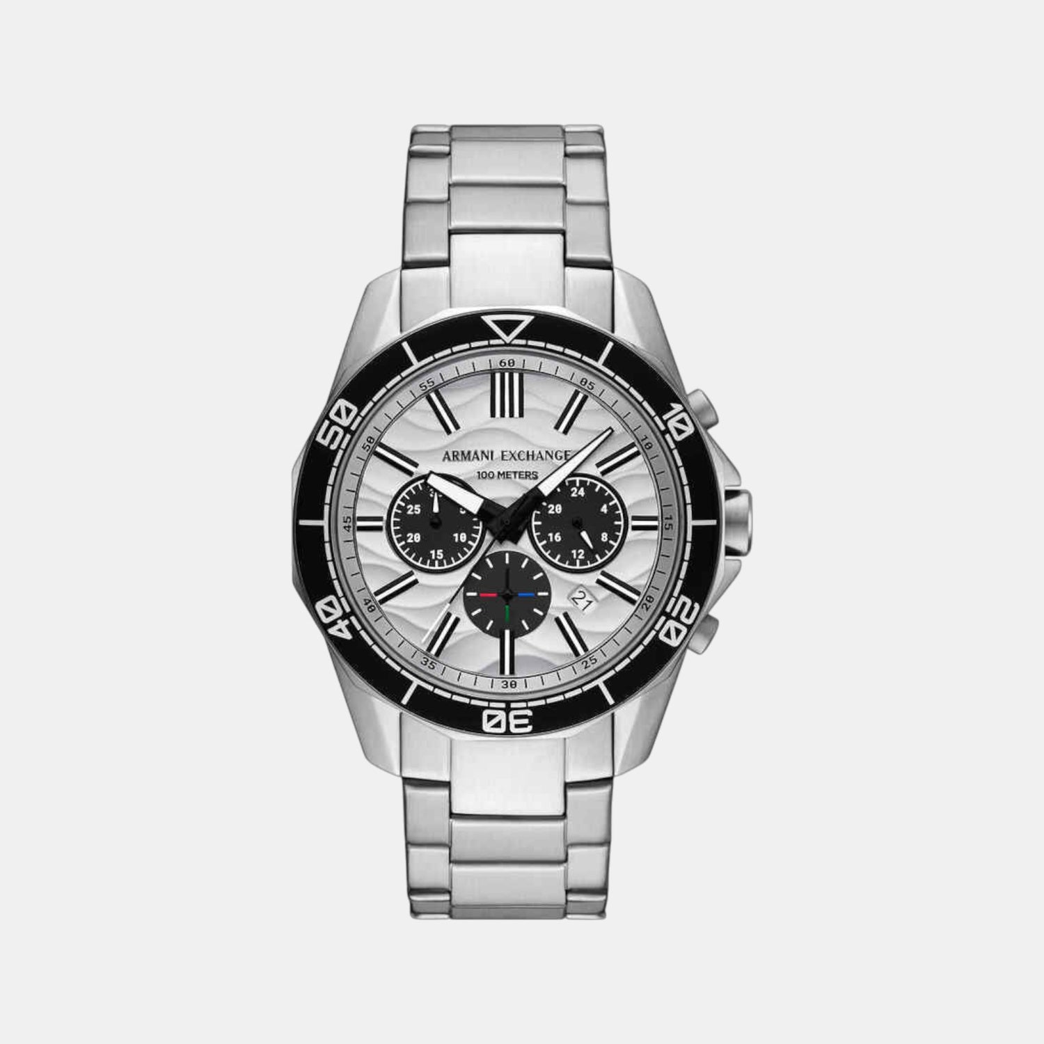 Men Quartz Silver Dial Chronograph Stainless Steel Watch AX1969