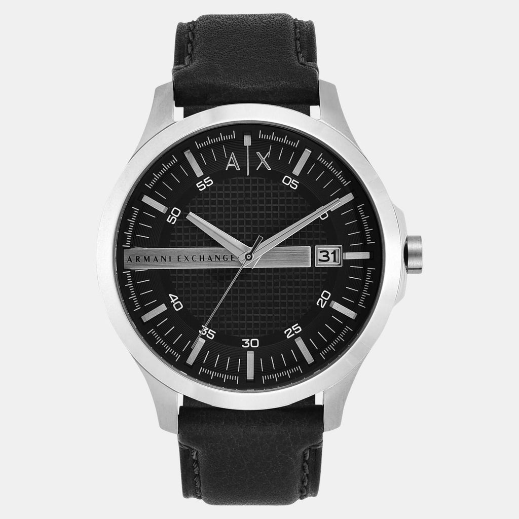 Men Quartz Black Dial Analog Leather Watch AX2101