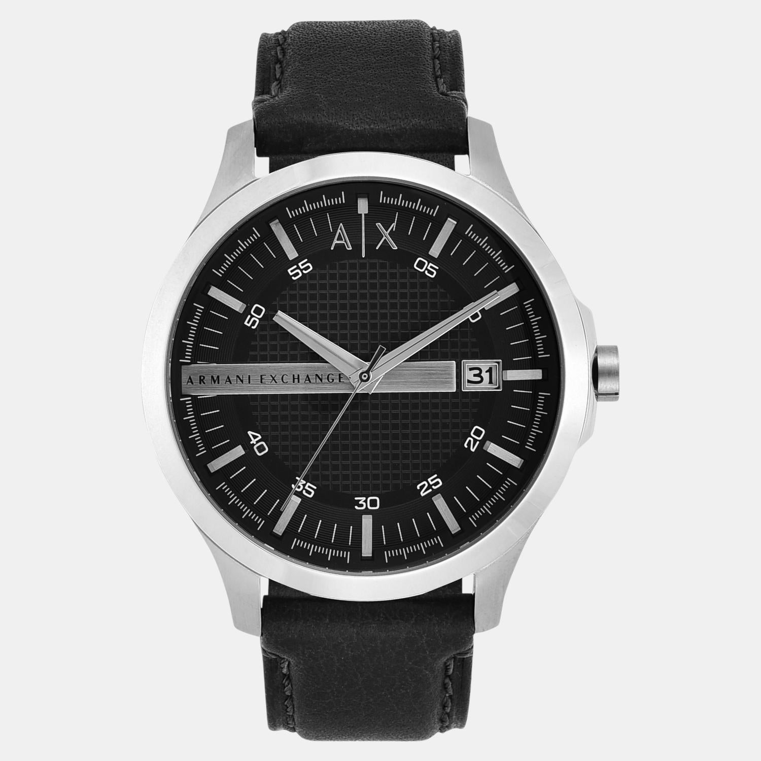Men Quartz Black Dial Analog Leather Watch AX2101
