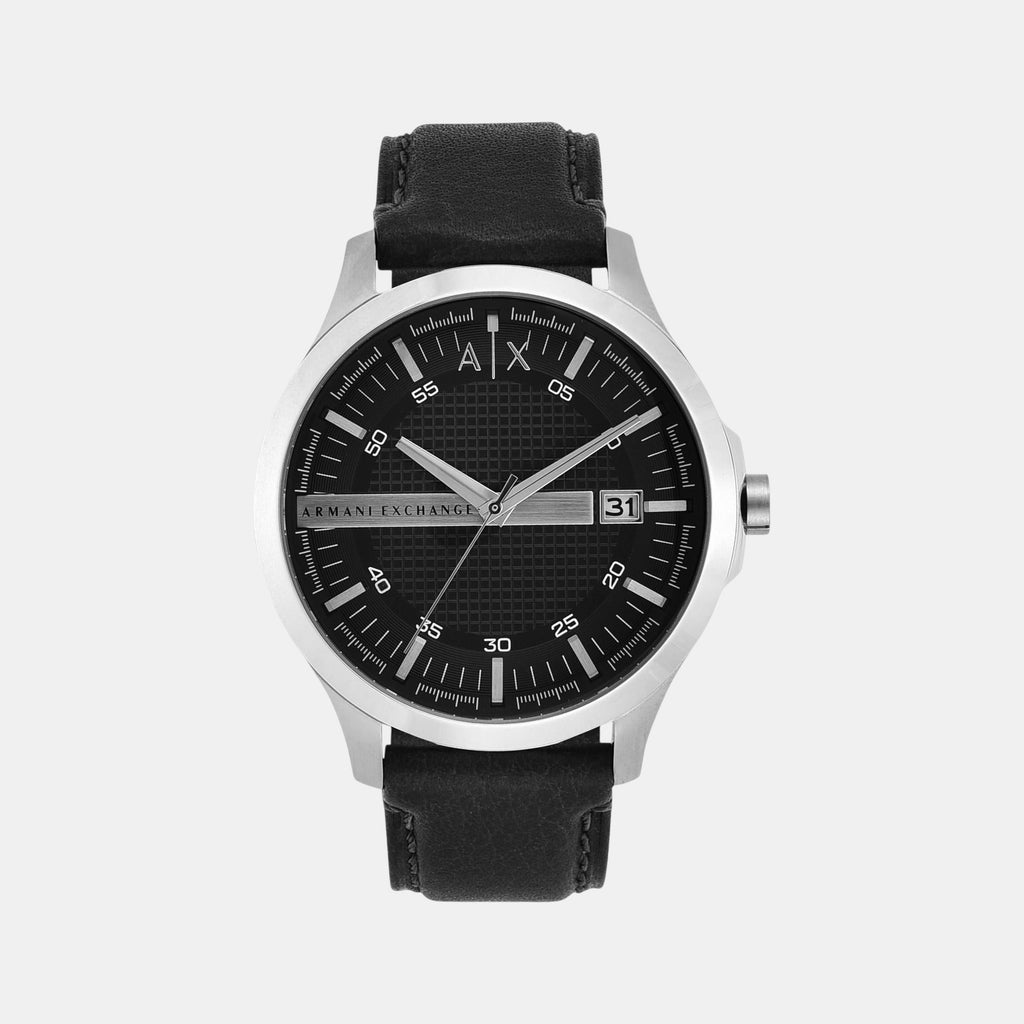 Men Quartz Black Dial Analog Leather Watch AX2101