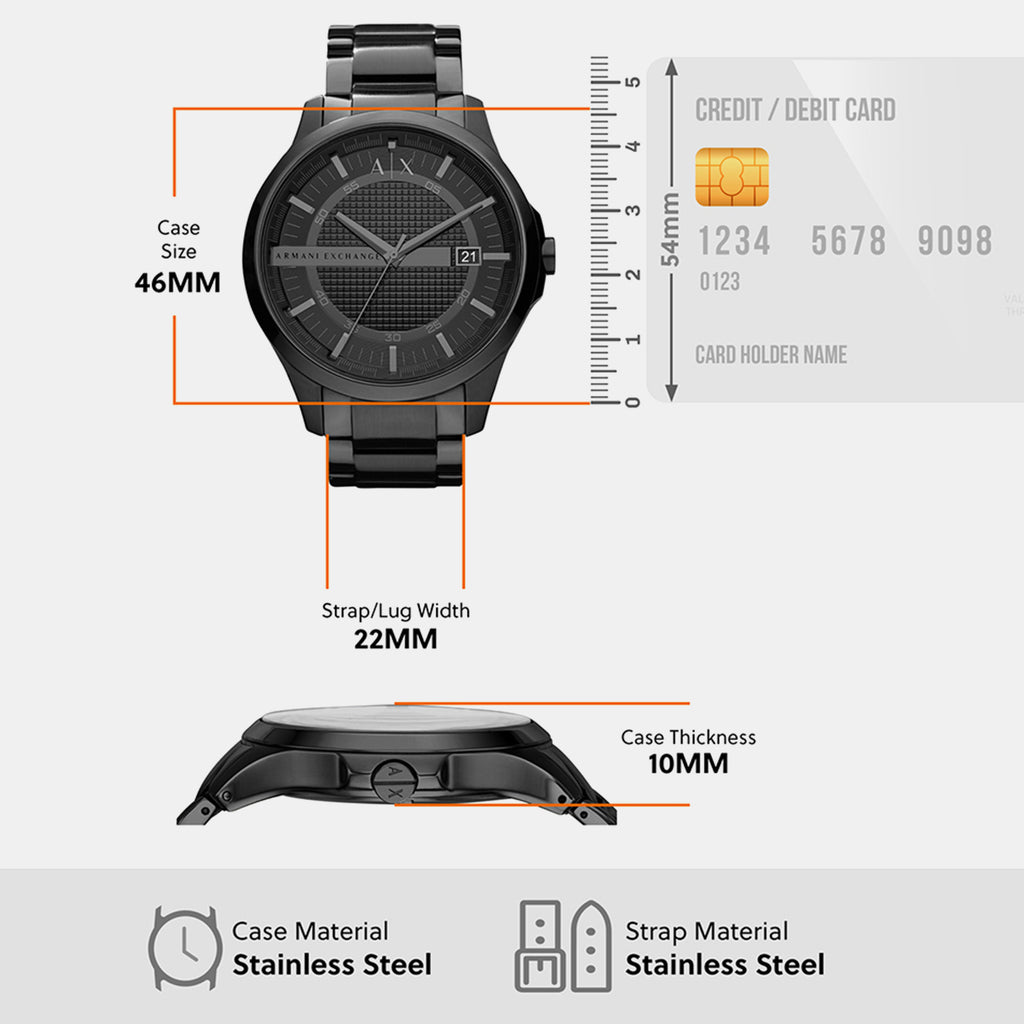 Hampton Men Quartz Black Dial Analog Stainless Steel Watch AX2104