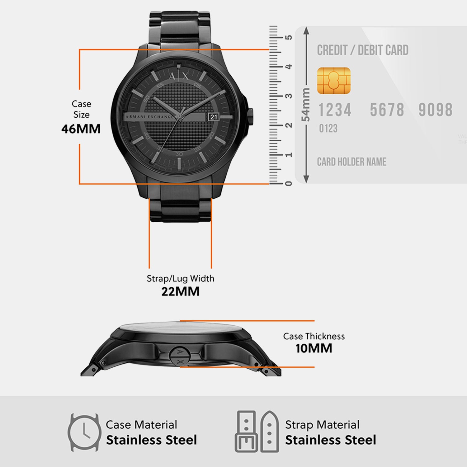 Hampton Men Quartz Black Dial Analog Stainless Steel Watch AX2104